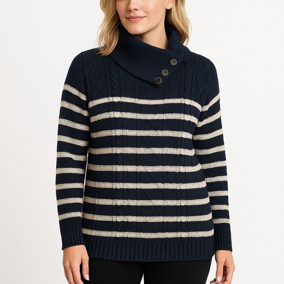 croft & barrow Sweaters - Croft & Barrow cozy striped funnel neck pullover cable knit sweater XXL
